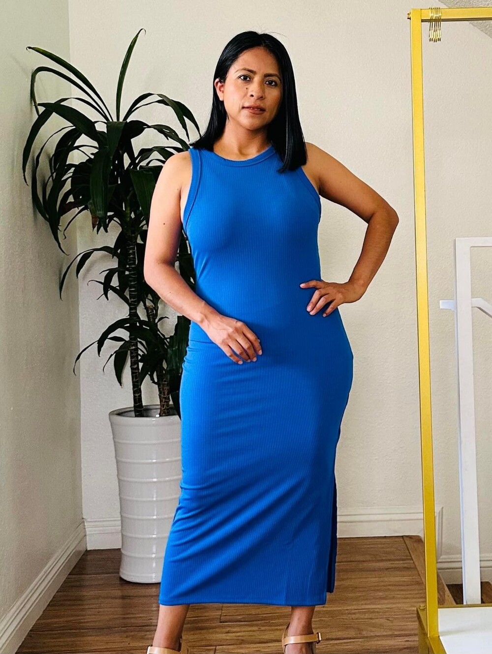 Sleeveless Ribbed Maxi Dress in Cobalt Blue